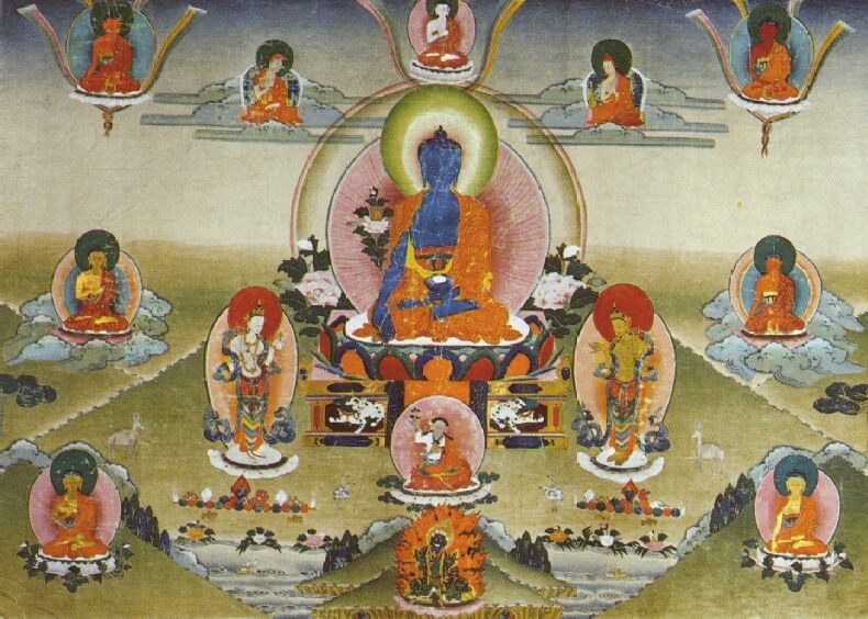 будда медицины в окружении Будд, Бодхисаттв и Учителей